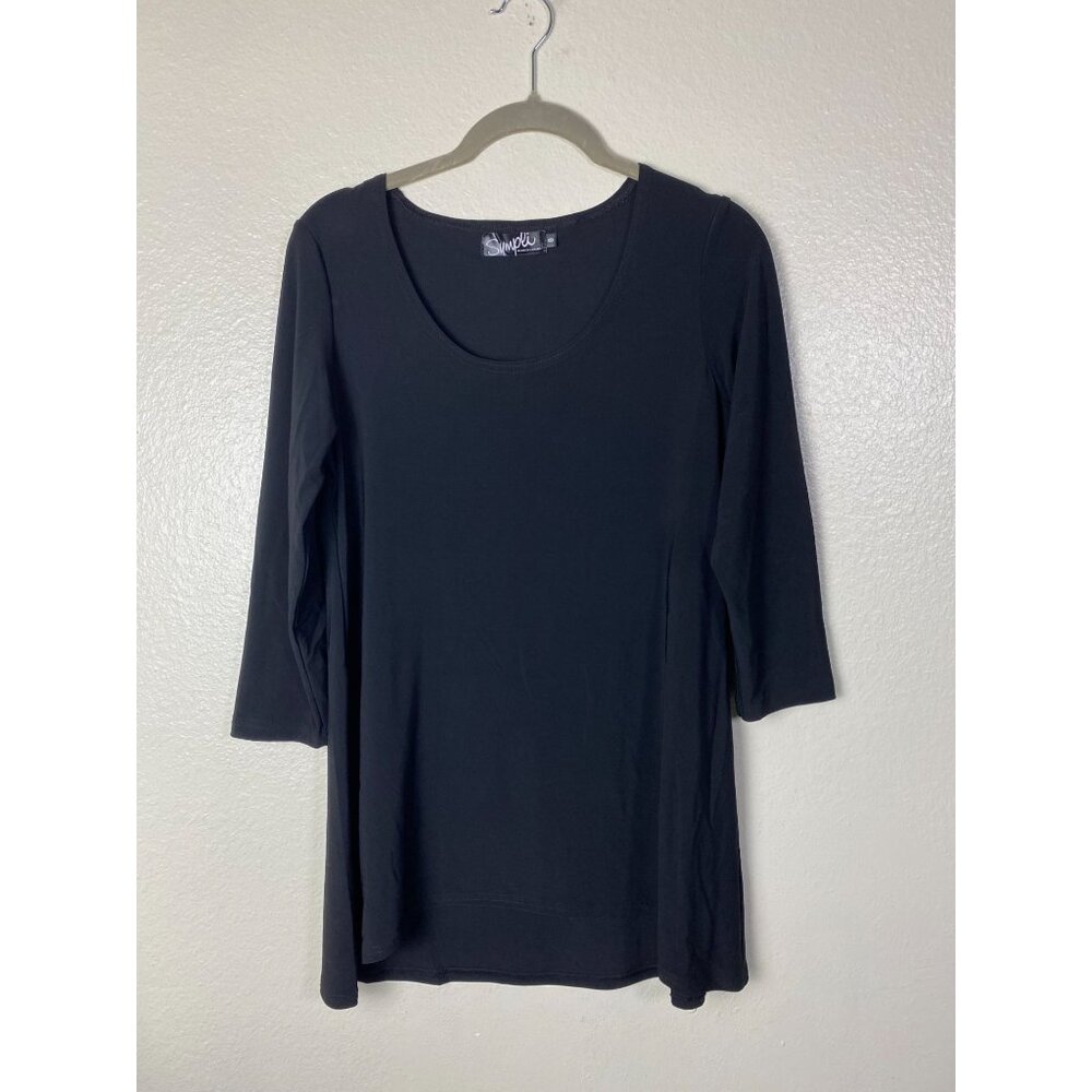 Sympli Blackโ 3/4 Sleeve Tunic Top Size 8 Stretch Liquid Knit capsule Minimalist